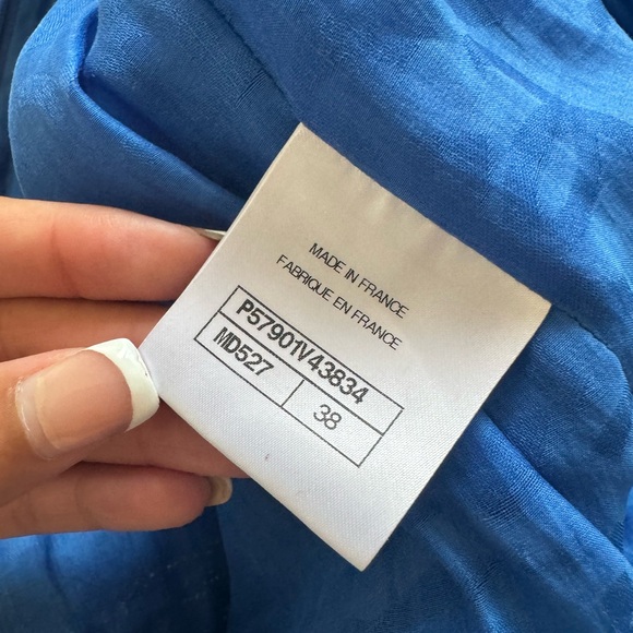 Pre-owned Chanel Greece collection muti-blue woven tweed fringes belt dress - Picture 4 of 5